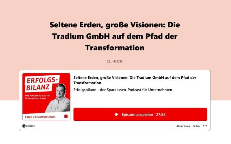 Folge 20 des Sparkassen-Podcasts über die TRADIUM GmbH